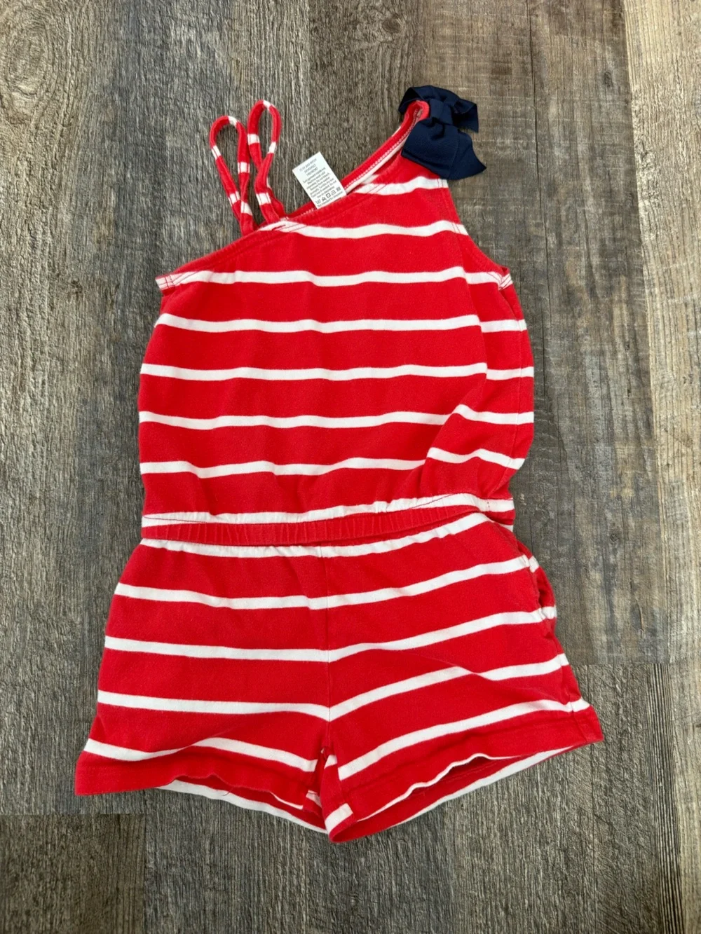 Gymboree Girls Size 6 Red White Stripe Romper Navy Bow 2013 Cotton Americana